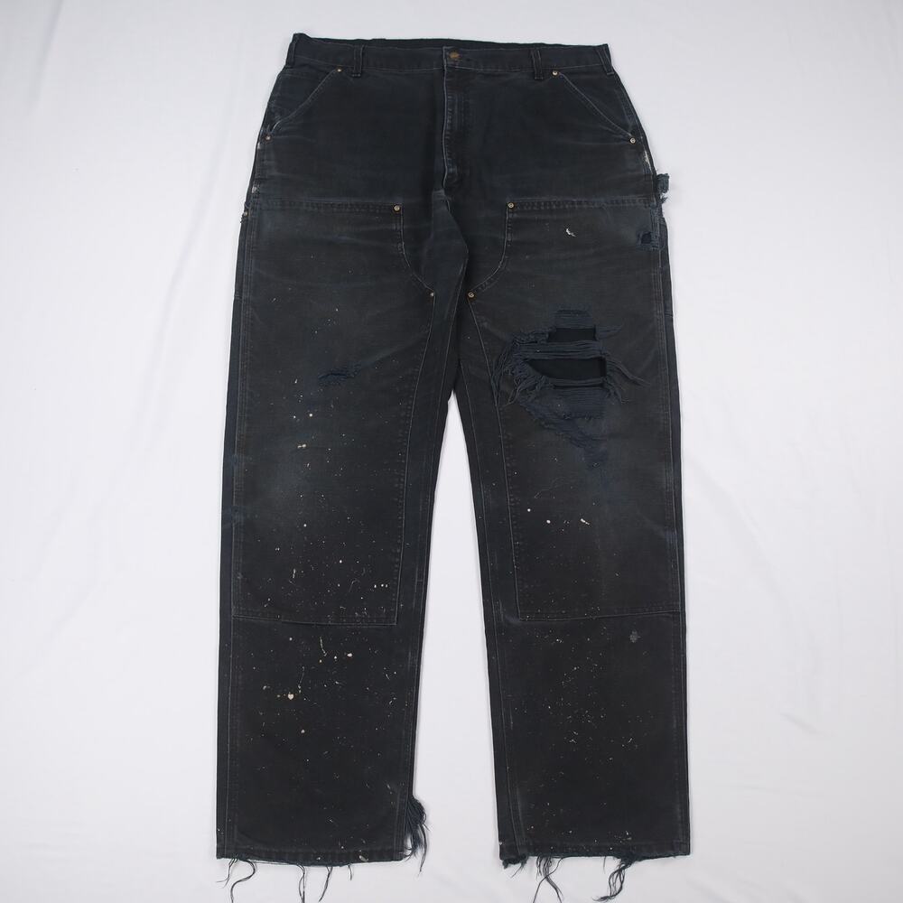 Vintage Thrashed Faded Black Carhartt B01 BLK Double Knee Carpenter Pants 39x34